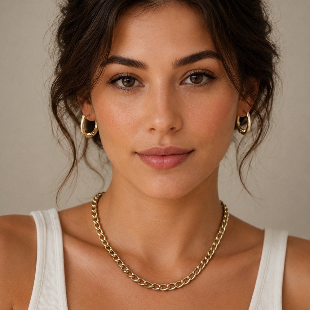 Gold‎ Chain Necklace Hoop Earrings Bundle Minimalist Old Money Coquette Set